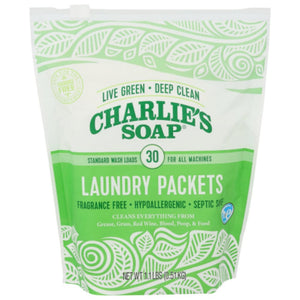 Charlie's Soap – Fragrance Free Laundry Detergent Packets, 1.1 Lbs