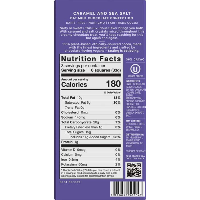 7th Heaven - Caramel & Sea Salt Chocolate Bar - back