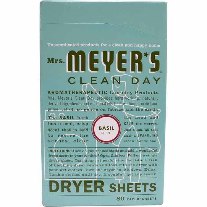 Mrs Meyers Clea - Dryer Sheet - Basil, 80pc (Pack of 6)