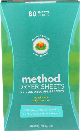 Method - Dryer Sheets, Beach Sage, 80 pcs - Pack of 6