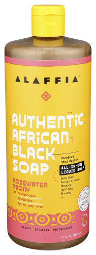 Alaffia - Rose Water Peony Authentic African Black Soap, 32 Oz