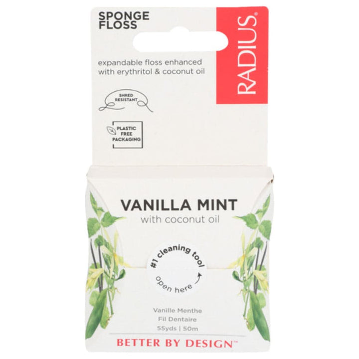 Radius - Vanilla Mint With Coconut Oil Dental Sponge Floss - 55yds