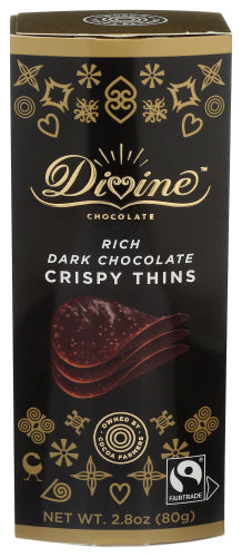 Divine - Dark Chocolate Crispy Thins, 2.8 Oz (Pack of 12)