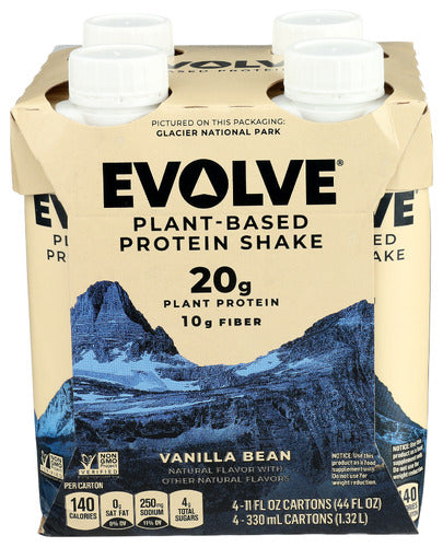 Evolve - Real Plant-Based Protein Shake Vanilla Bean - 11.0 Fl Oz X 4 Pack | Pack of 3