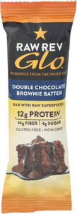 Raw Rev - Glo Double Chocolate Brownie Protein Bar 1.6 OZ - Pack of 12