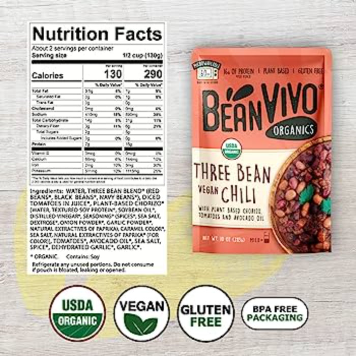Beanvivo - Chili Three Bean Vegan Organic, 10 oz - Pack of 6