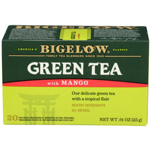 Bigelow - Tea Green Mango, 20 Bags, 0.91 oz - Pack of 6