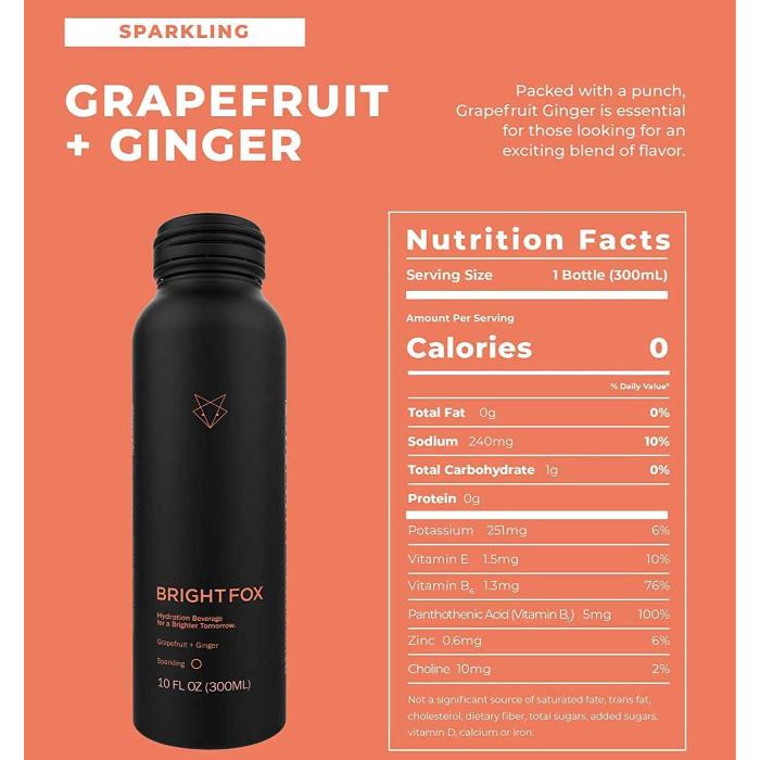 BrightFox - Electrolyte Sparkling Water Grapfruit + Ginger, 10.1fl - back