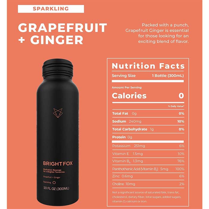 BrightFox - Electrolyte Sparkling Water Grapfruit + Ginger - back