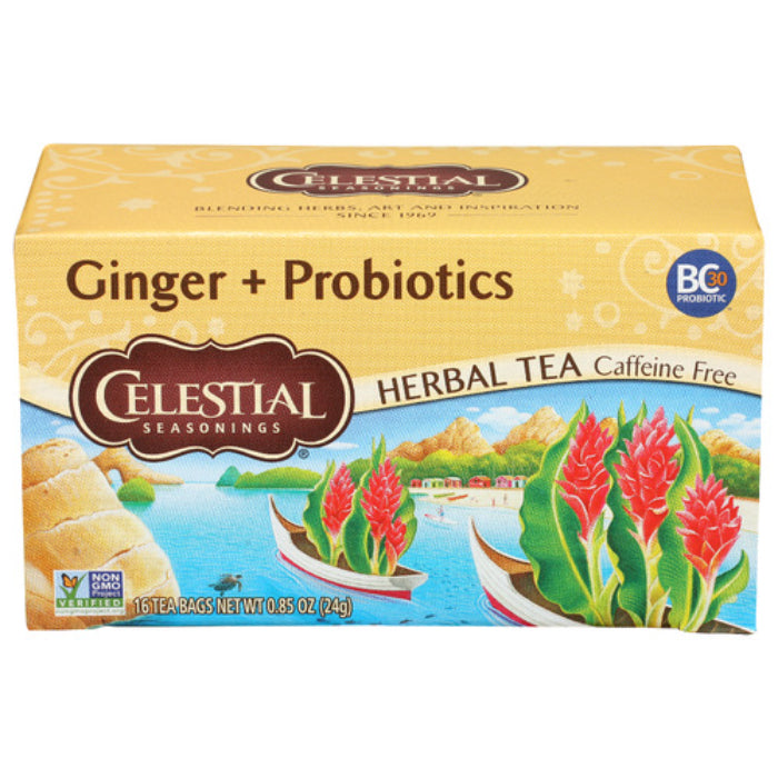 Celestial Seasonings - Herbal Tea Ginger Probiotics, 16 Bags (Pack of 6)