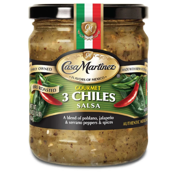 Casa Martinez - 3 Chiles Salsa, 16 Oz (Pack Of 6)