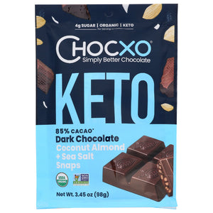 Chocxo - Keto Dark Chocolate Coconut Almond Sea Salt Snap, 3.45 Oz (Pack of 6)