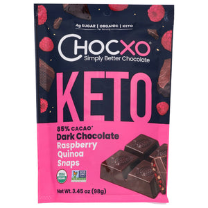 Chocxo - Keto Dark Chocolate Raspberry Quinoa Snap, 3.45 Oz (Pack of 6)