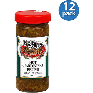 Dell Alpe - Relish Hot Giardiniera, 8 Oz (Pack of 12)