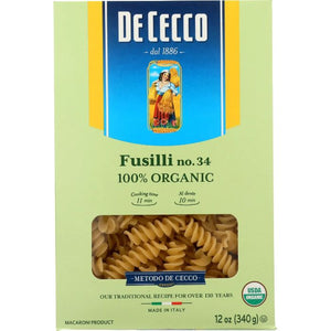 De Cecco - Organic Fusilli Pasta, 12 Oz (Pack Of 12)