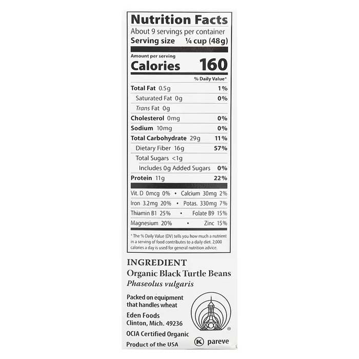 Eden - Organic Black Beans, 16oz - Back