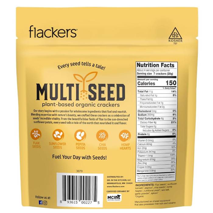 Flackers - Multi Seed Plant-Based Organic Crackers Cheeze Pleaze, 4oz - Back