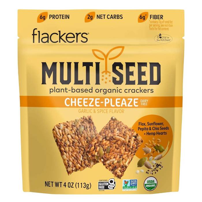 Flackers - Multi Seed Plant-Based Organic Crackers Cheeze Pleaze, 4oz