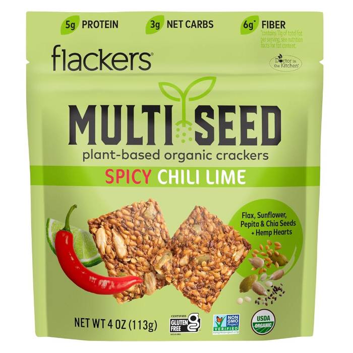 Flackers - Multi Seed Plant-Based Organic Crackers Spicy Chili Lime, 4oz