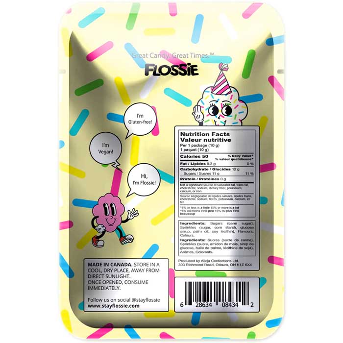 Flossie - Birthday Cake Cotton Candy, .35oz - Back