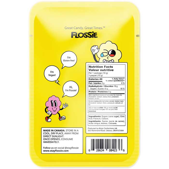 Flossie - Sour Lemon Cotton Candy, .35oz - Back