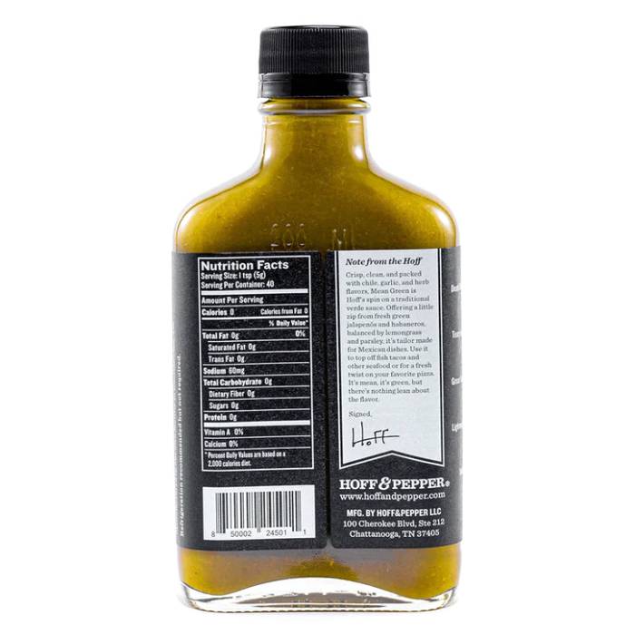 Hoff & Pepper - Mean Green Hot Sauce, 6.7fl  - Back