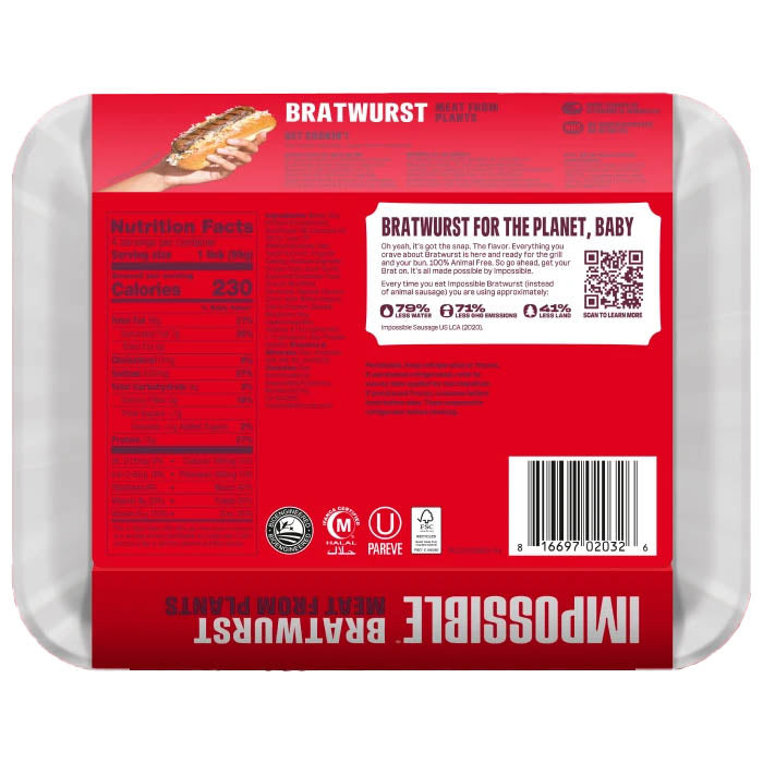 Impossible - Bratwurst Sausage Links, 13.5oz - Back