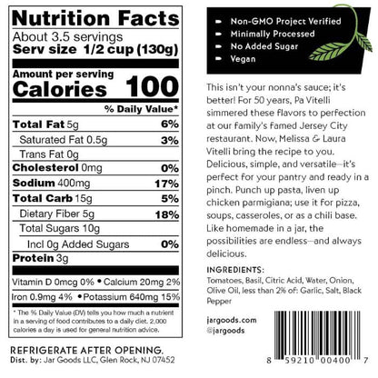 Jar Goods - Pasta Sauce, 16oz | Multiple Flavors