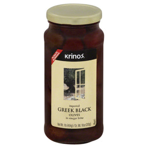 Krinos - Black Greek Olives, 16 Oz - Pack of 6