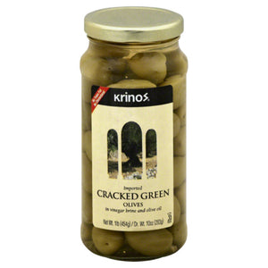 Krinos - Cracked Green Olives, 16 Oz - Pack of 6