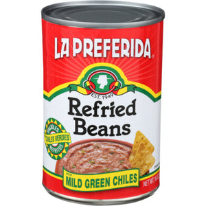 La Preferida - Refried Beans with Green Chilies, 16 Oz - Pack of 12