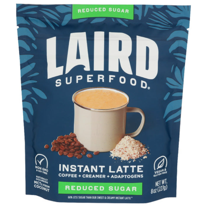Laird Superfood - Reduced Sugar Instant Latte with Adaptogens, 8 Oz | Pack of 6