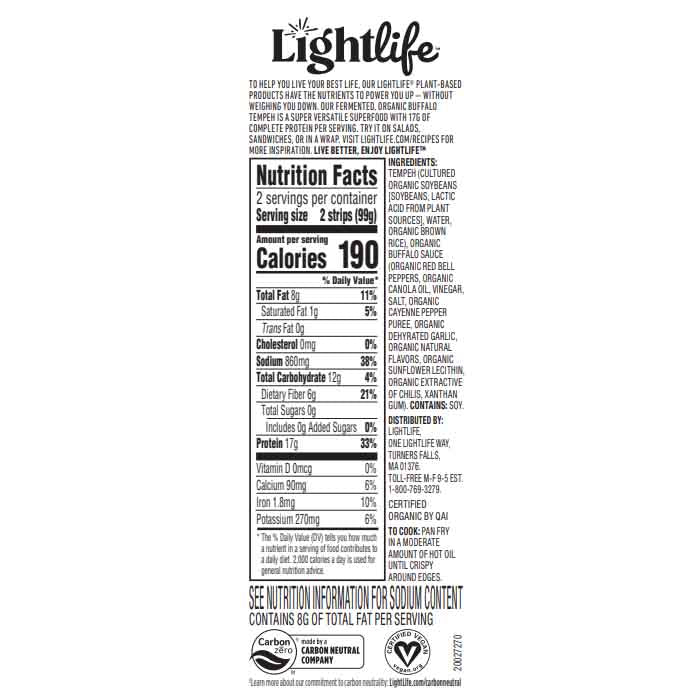 Lightlife - Tempeh Buffalo, 7oz  Pack of 12 - back