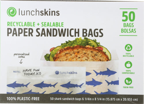 Lunchskins - Paper Sandwich Shark Bag 50 Pc