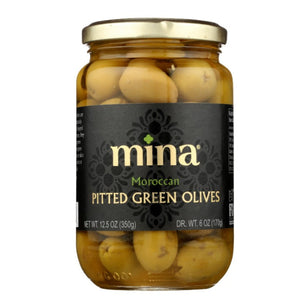 Mina - Olives Green Pitted Moroccan, 12.5 Oz - Pack of 6