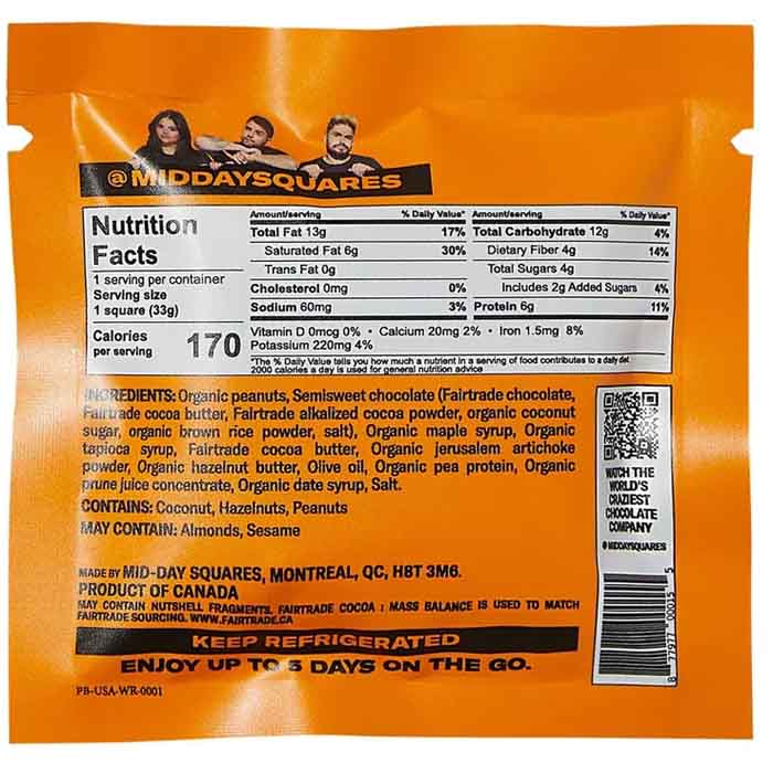 Mid Day Squares - Bar Peanut Butta, 1.16oz  Pack of 12 - back