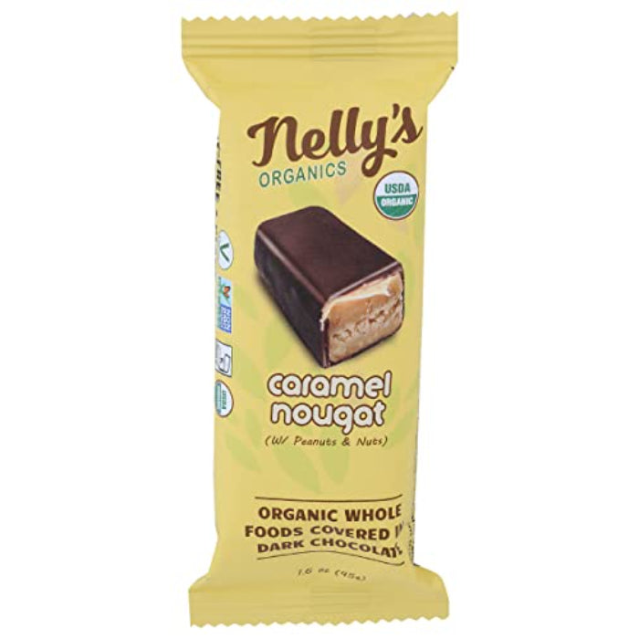 Nellysener - Organic Chocolate Bar, 1.6oz | Carael Nougat | Pack of 9