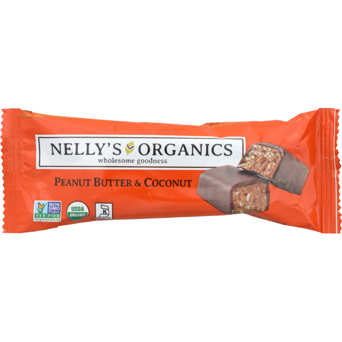 Nellysener - Organic Chocolate Bar, 1.6oz | Peanut Butter & Coconut | Pack of 9