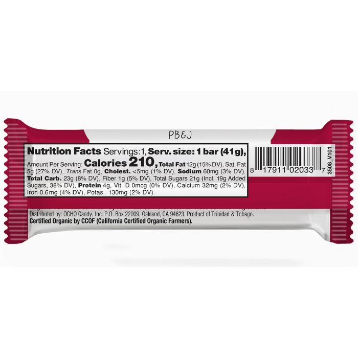 Ocho Candy Bar Peanut Butter & Jelly 1.45 Oz - Pack Of 12