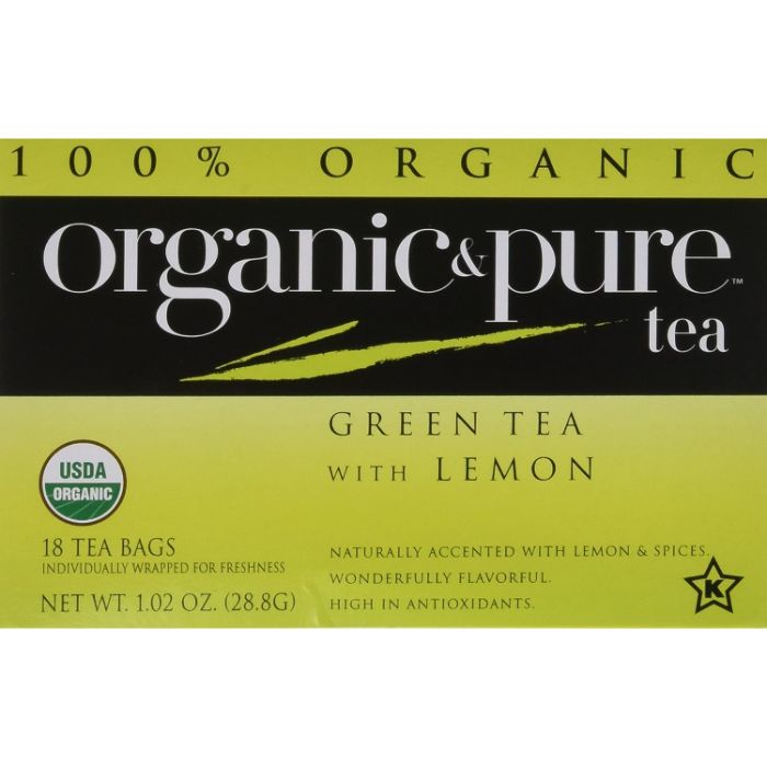 Organic & Pure Tea Green Lemon 18 Bg - Pack Of 6