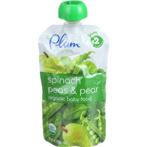 Plum Organics Baby Puree Spinach Pea Pear Organic 4 OZ - Pack of 6