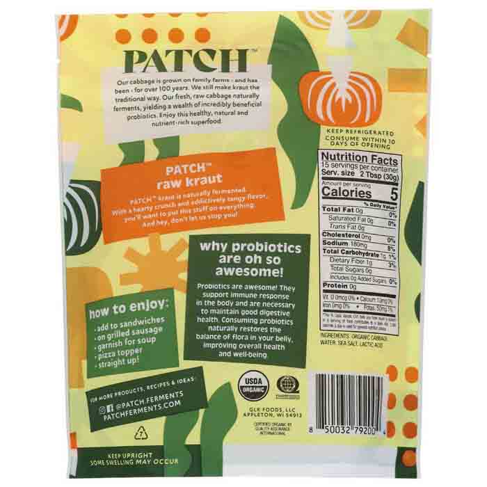 Patch - Sauerkraut, 16oz | Multiple Flavors | Pack of 6