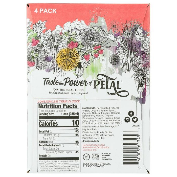 Petal Water Strawberry Lemongrass 4pk Org 48 Fo - Pack Of 6