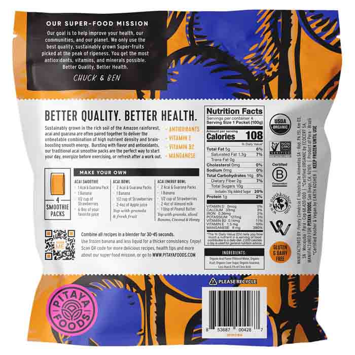 Pitaya Foods - Smoothie Acai & Guarana, 14oz | Pack of 8