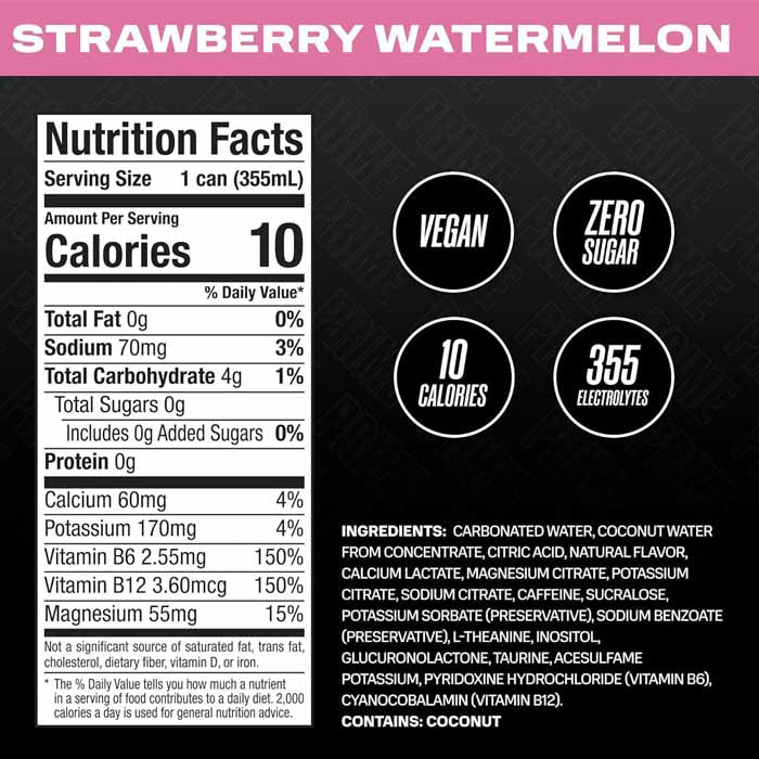 Prime - Strawberry Watermelon Energy Drinks, 12fl - Back