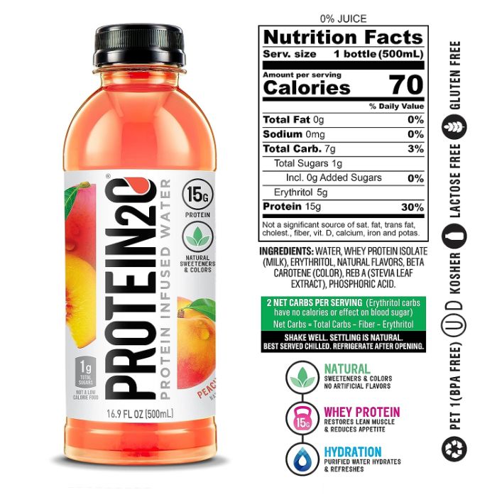 Protein2O Water Protein Peach Mango 16.9 Fo - Pack Of 12