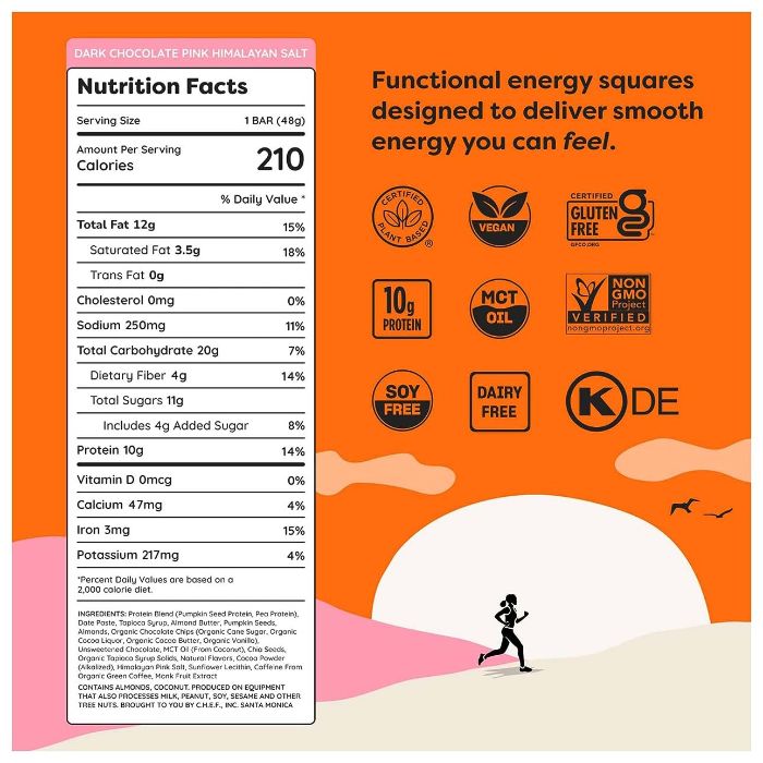 Quantum Energy Squares Bar Dark Chocolate Pink Himalayan 1.69 Oz - Pack Of 8
