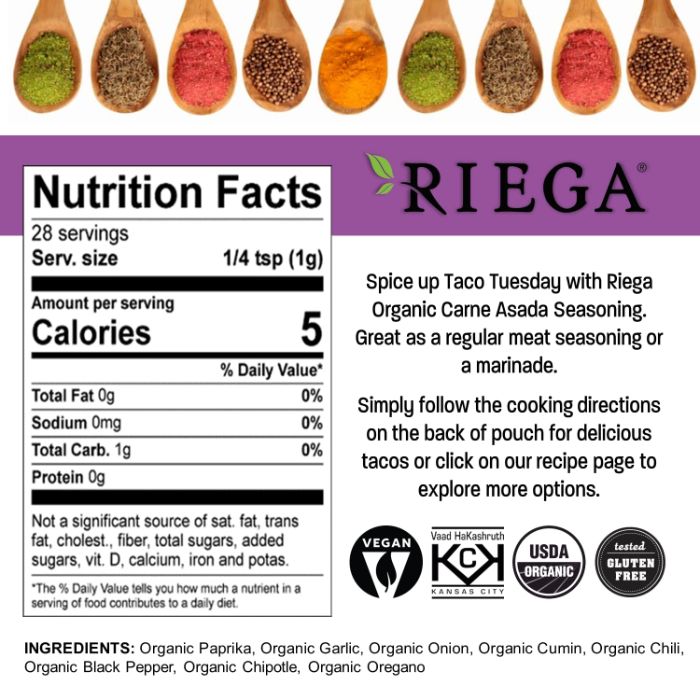 Riega Taco Seasoning Carne Asada 1 Oz - Pack Of 8