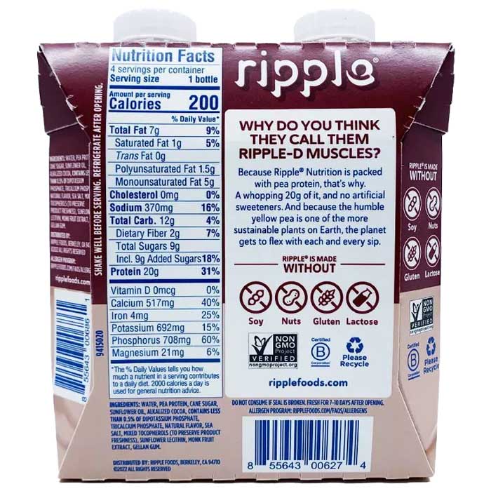 Ripple Plant Protein RTD 4Pk Chocolate 44 FO - Pack of 6