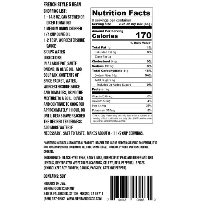 Sierra Soups - Soup Mix French Style 5 Bean, 18 Oz - Pack of 6